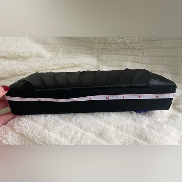 Black Evening Bag, Elegantly Pleated Fabric, Retro-look, Silver Hardware  NWOT - Picture 2 of 6